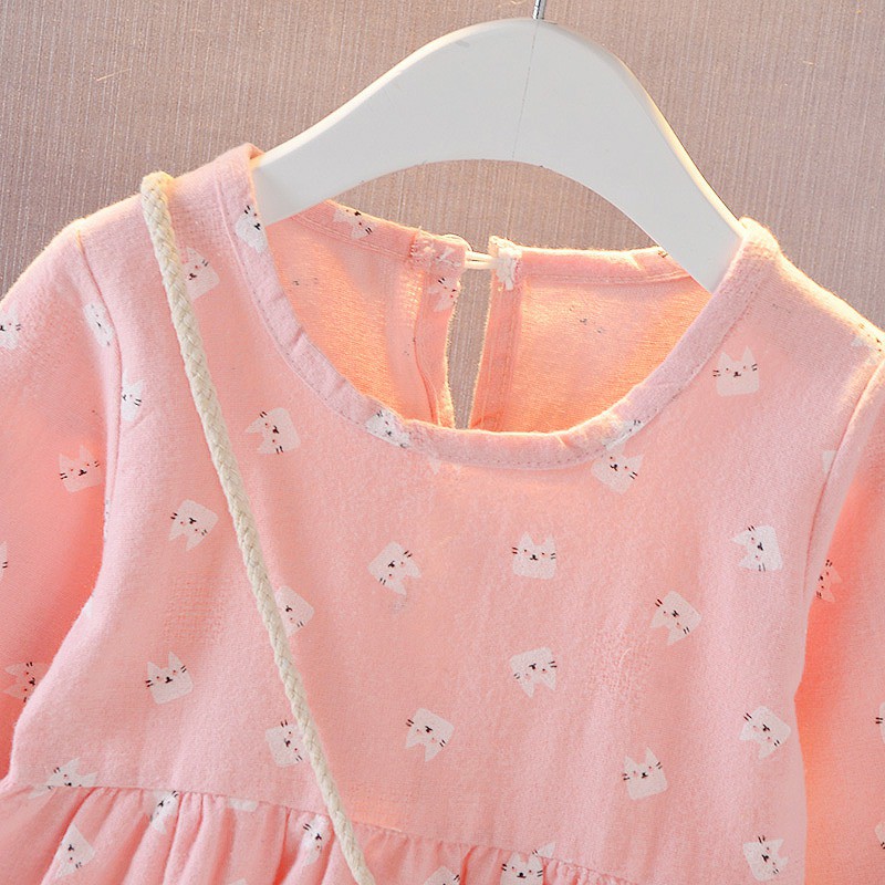 Đầm suông tay dài vải cotton êm ái và dễ thương cho bé gái