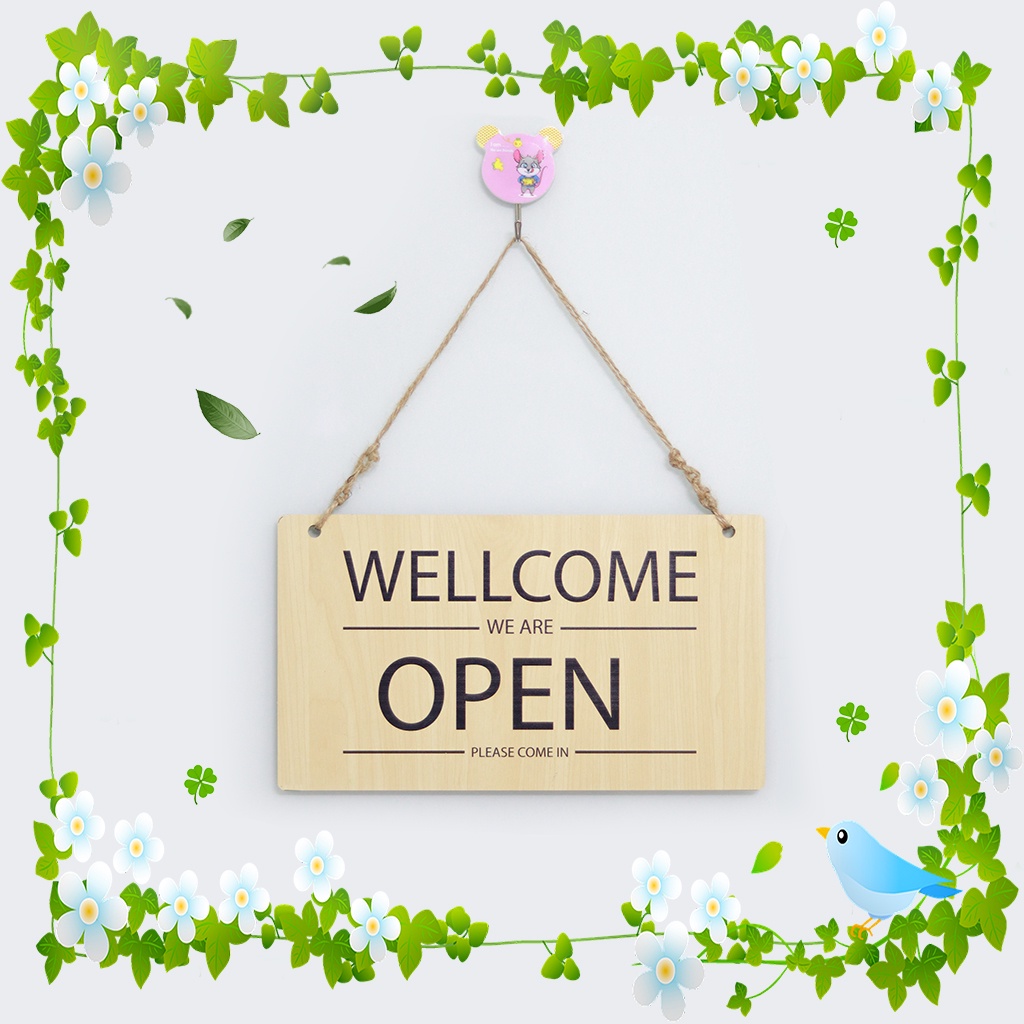 Bảng treo thông báo đóng mở cửa Open - Closed bằng gỗ Kích thước 30x17cm