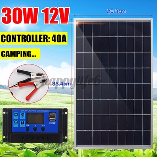 Tấm Pin Năng Lượng Mặt Trời + Điều Khiển 40a Cho Xe Hơi Tàu Thuyền 12V 30W