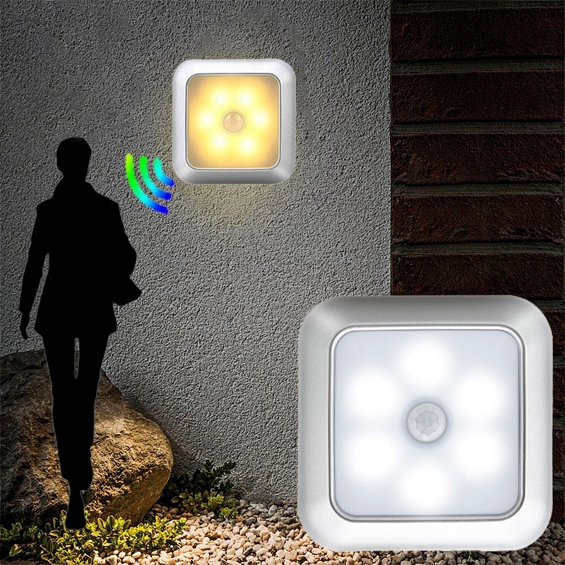 Đèn LED 6 Bóng Vuông Cảm Biến Chuyển Động Chạy Bằng Pin