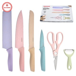 Bộ Dao Bếp Lúa Mạch 6 Món Kháng Khuẩn Nhiều Màu Sắc, Siêu Sắc Bén - MS LD201