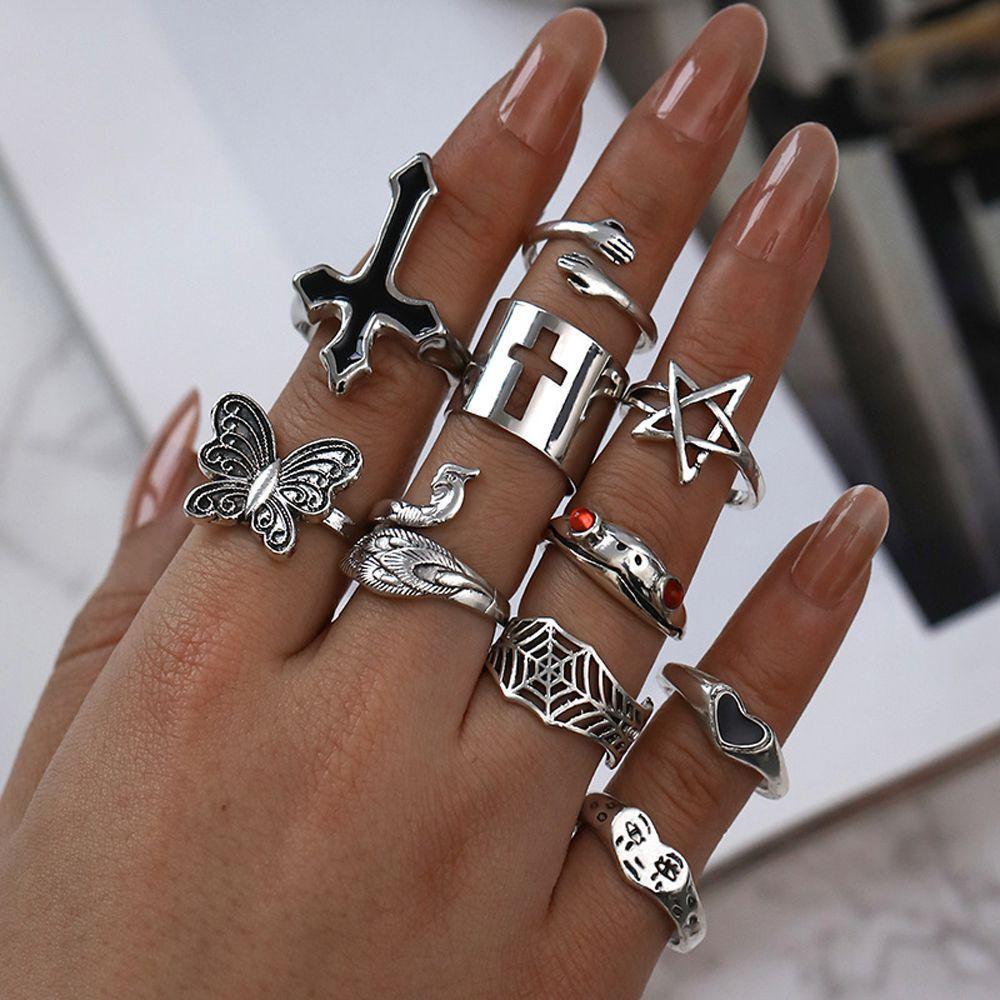 LILYES Set 12 Nhẫn Đeo Tay Phong Cách Vintage Hàn Quốc Cá Tính