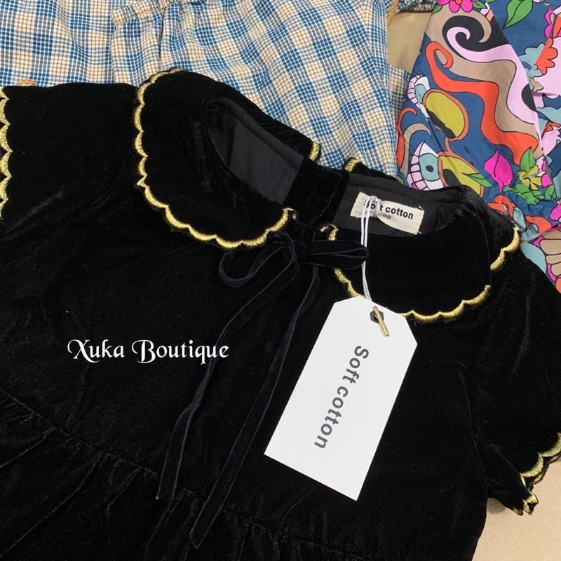 Váy Bé Gái Cộc Tay SOFT COTTON Cao Cấp Nhung Đen Cho bé 1 - 8 tuổi (ảnh thật)