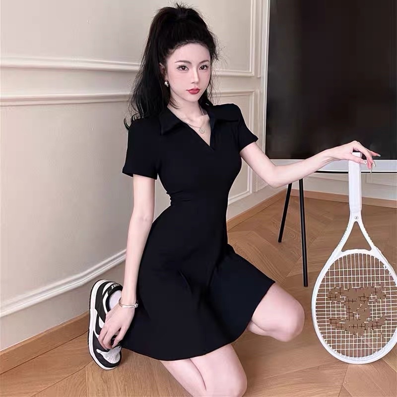 Váy Thun Cotton Đen Trơn Basic (cotton loại 1) đầm thun form A đơn giản