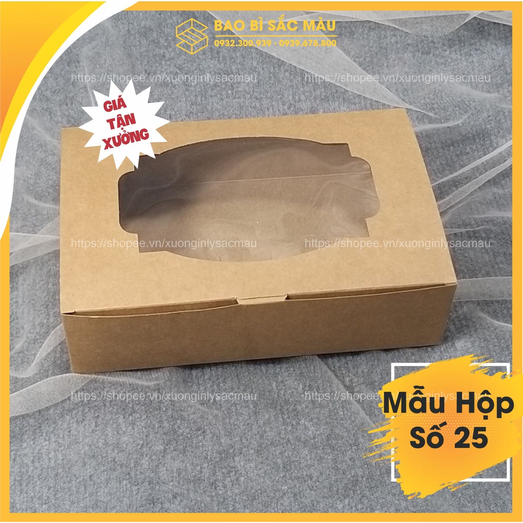 5 Hộp giấy kraft nắp ngang có mặt kính đựng đồ ăn, thực phẩm khô sạch sẽ, xinh xắn, sang trọng - Mẫu hộp 25