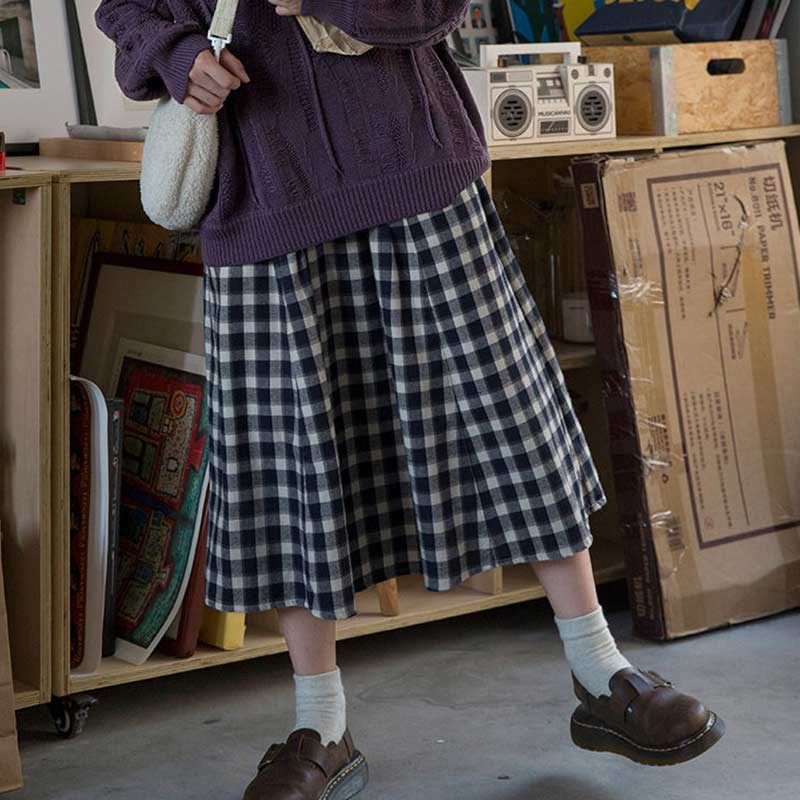 Chân Váy Dài Họa Tiết Kẻ Ô Vuông Chất Vải Thô Dáng Suông Ulzzang CV21 | BigBuy360 - bigbuy360.vn