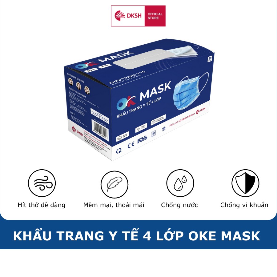 Combo 3 Hộp Khẩu Trang Y Tế Cao Cấp Ok Mask 4 Lớp, Đạt Chuẩn Kháng Khuẩn, Chất Liệu Mềm Mại