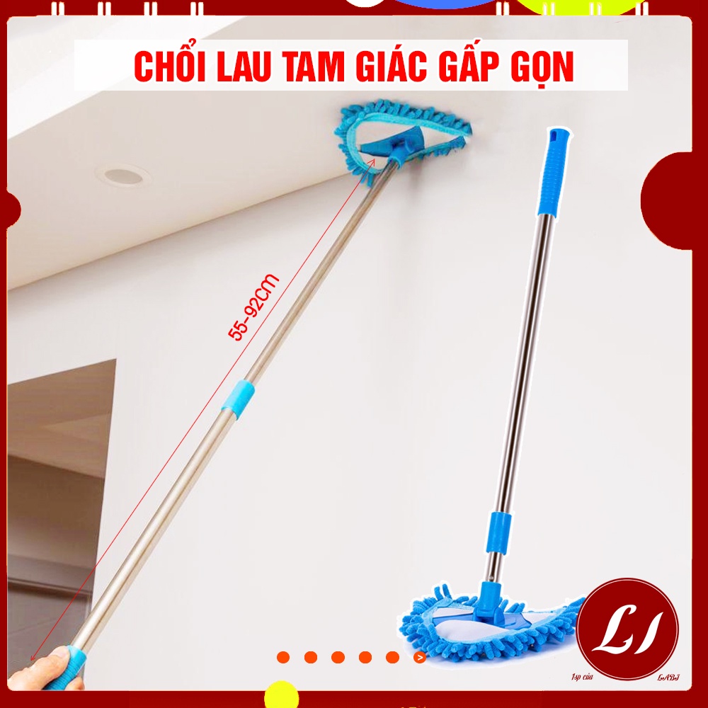 Chổi lau TAM GIÁC gấp gọn đa năng, lau sàn, trần đa năng ( dài tối đa 92cm)