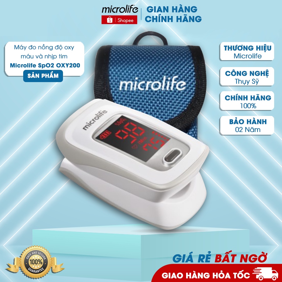 Máy Đo Nồng Độ Oxi Trong Máu Và Nhịp Tim Microlife OXY200 | Thương Hiệu Thụy Sỹ - Bảo Hành 24 Tháng