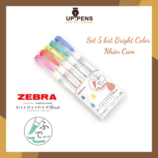 Bút brush viết calligraphy Zebra Mildliner Double-Sided Highlighter Brush– 5 Bright Color Set (Nhãn cam)