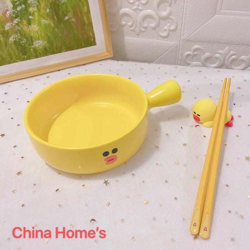 Tô Sứ Có Tay Cầm Line Friends Gấu Brown, Vịt Sally, Thỏ Cony dễ thương