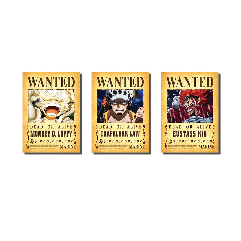 Truy Nã Onepiece - Luffy - Law - Kid - Thẻ giấy cứng