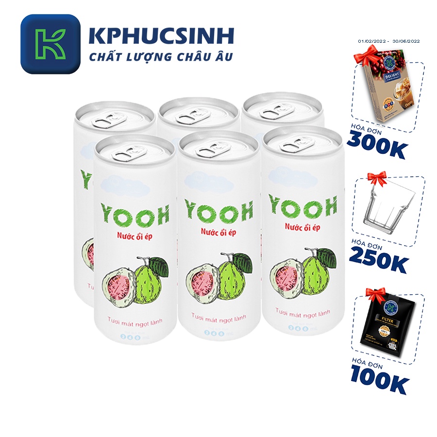 Combo 6 lon nước ổi ép Yooh 240ml KPHUCSINH - Hàng Chính Hãng