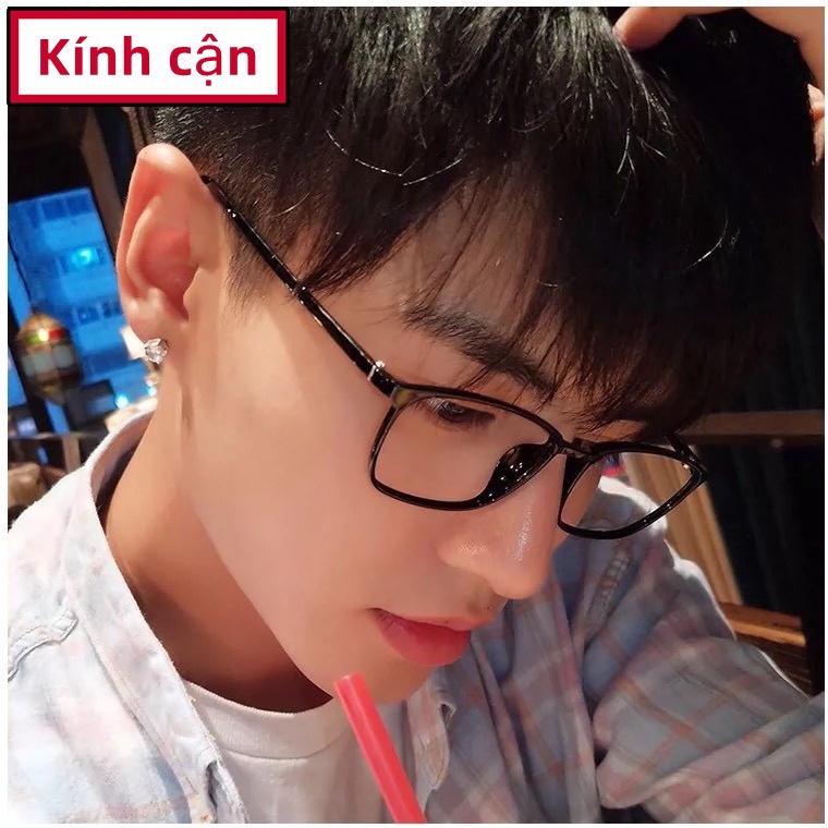 Kính cận thị nam nữ 2 màu đỏ tím hợp thời trang, phong cách tối giản gọng vuông mã H2821
