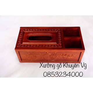 [ RẺ VÔ ĐỊCH ] Hộp Giấy 3 Ngăn Đa Năng Gỗ Hương Cao Cấp