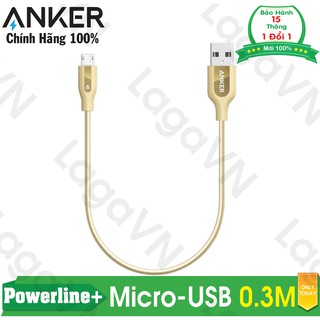[Freeship toàn quốc từ 50k] Cáp sạc siêu bền ANKER Powerline+ Micro-USB 0.3m cho Android (Vàng Gold)