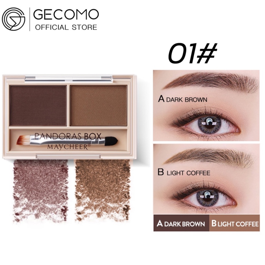 Phấn kẻ mày GECOMO 2 màu chống thấm nước kèm cọ tiện dụng