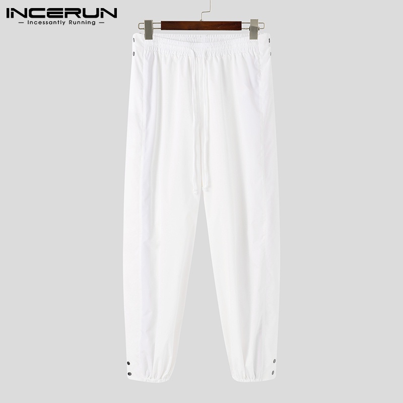 INCERUN Đàn ông Thời trang Dây rút Trắng Thắt lưng Thắt lưng Chia đôi Quần dài Lỏng