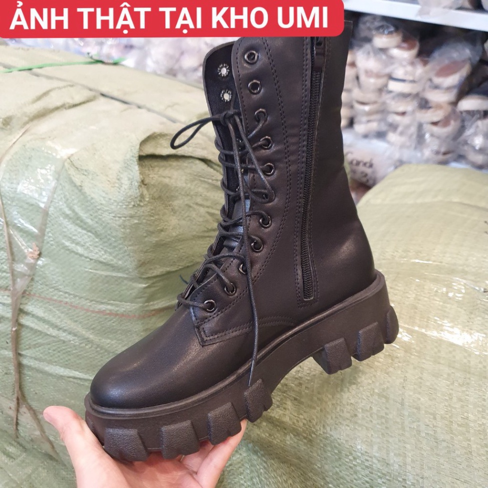 Boot ulzzang cao cổ 20cm buộc dây kéo khóa đế cao 5.5cm màu đen/trắng cá tính đẹp mới xinh thời trang