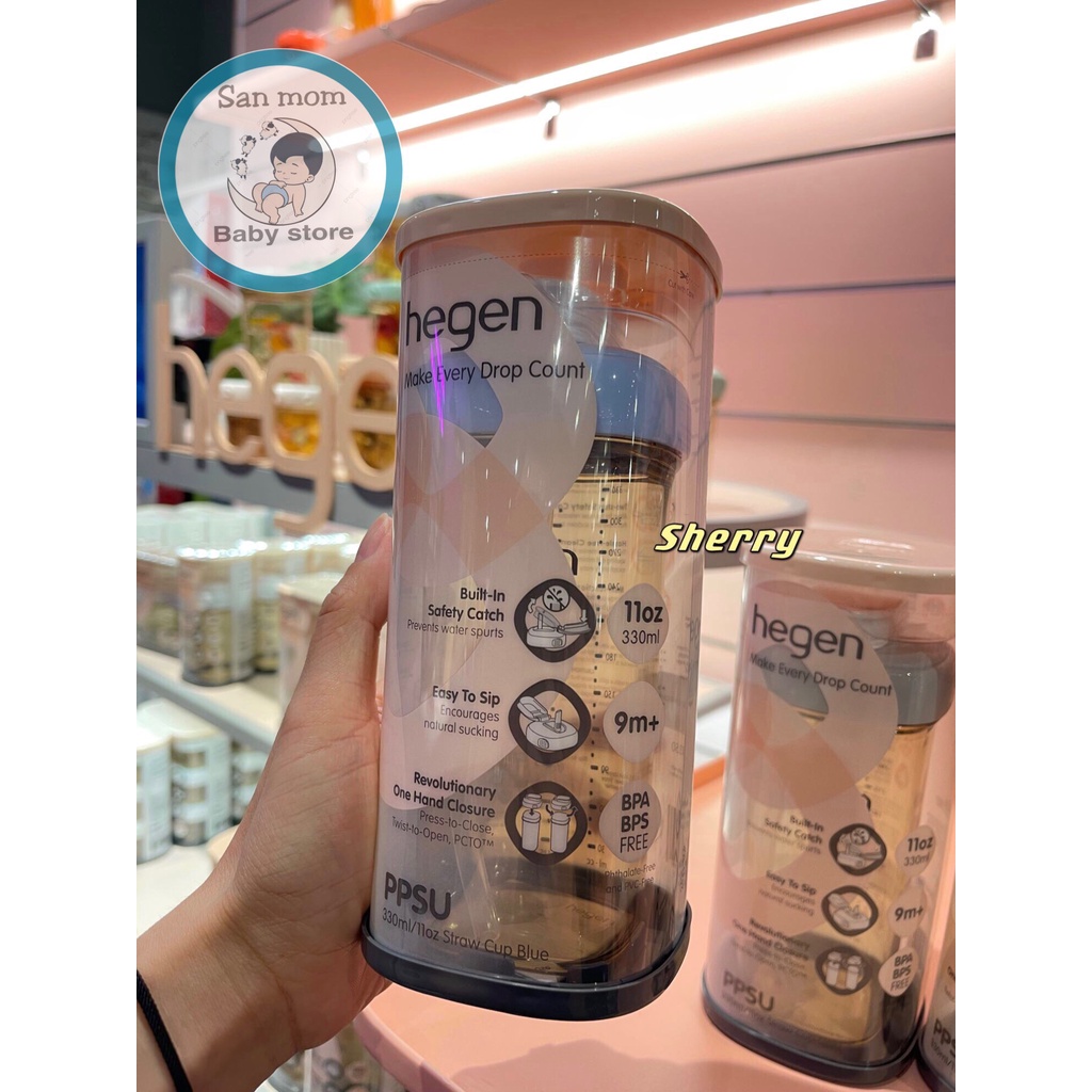 Bình Tập Uống Hegen Chính Hãng Singapore Nhựa PPSU 330ml Có Van Chống Sặc, Bé Có Thể Nằm Uống Mọi Tư Thế