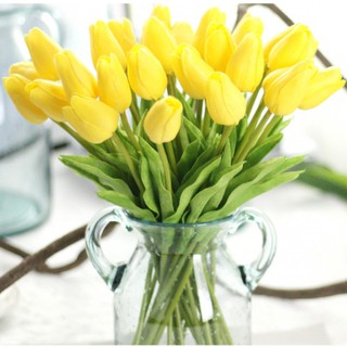 Hoa giả ❤️ Hoa tulip giả PU cao cấp ❤️ Decor trang trí nhà cửa Lizflower bằng cao su non có cả Lá Xoắn & Lá Thẳng