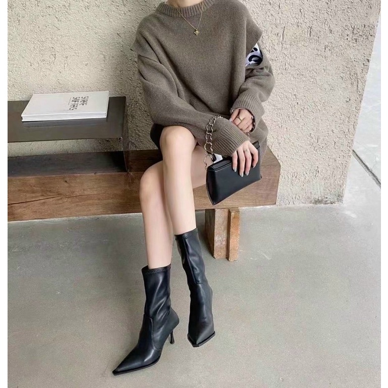 Boot lửng mũi nhọn da lỳ siêu chất