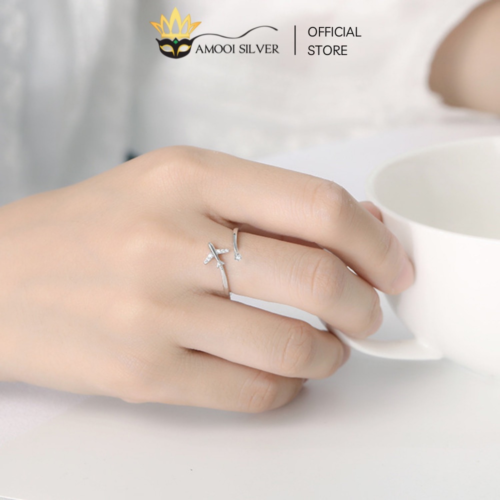 Nhẫn Bạc Cao Cấp S925 Freesize Mẫu Máy Bay Đính Đá Nhỏ Xinh - Amooi Silver AN46