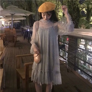 Đầm babydoll phối ren lấp lánh