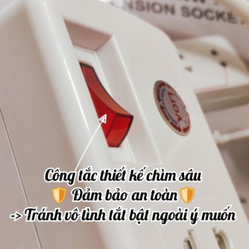 Ổ cắm điện LiOA 6SS2.5 model cao cấp tải 3300W, dây 2.5m, có cb tự ngắt, có màng che chống giựt