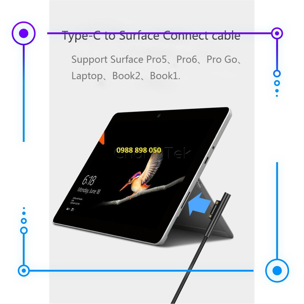 BÁN BỘ DÂY CHUYỂN CHÂN SẠC TYPE C SANG ĐẦU SURFACE Pro3, Pro4, Pro5, Pro6, Book2, Book1