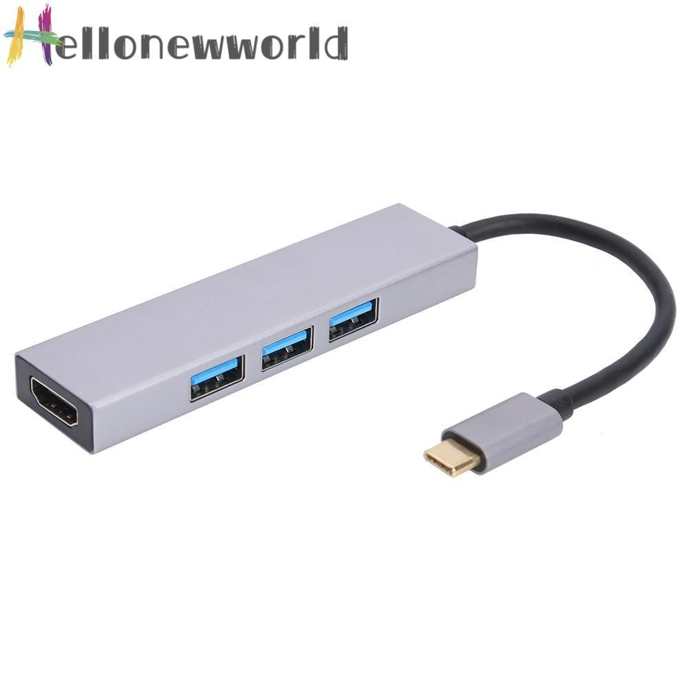 Hellonewworld Cabledeconn B0503 4 in 1 Type-C Male to 4K HDMI-compatible 5Gbps 3 USB3.0 Female HUB