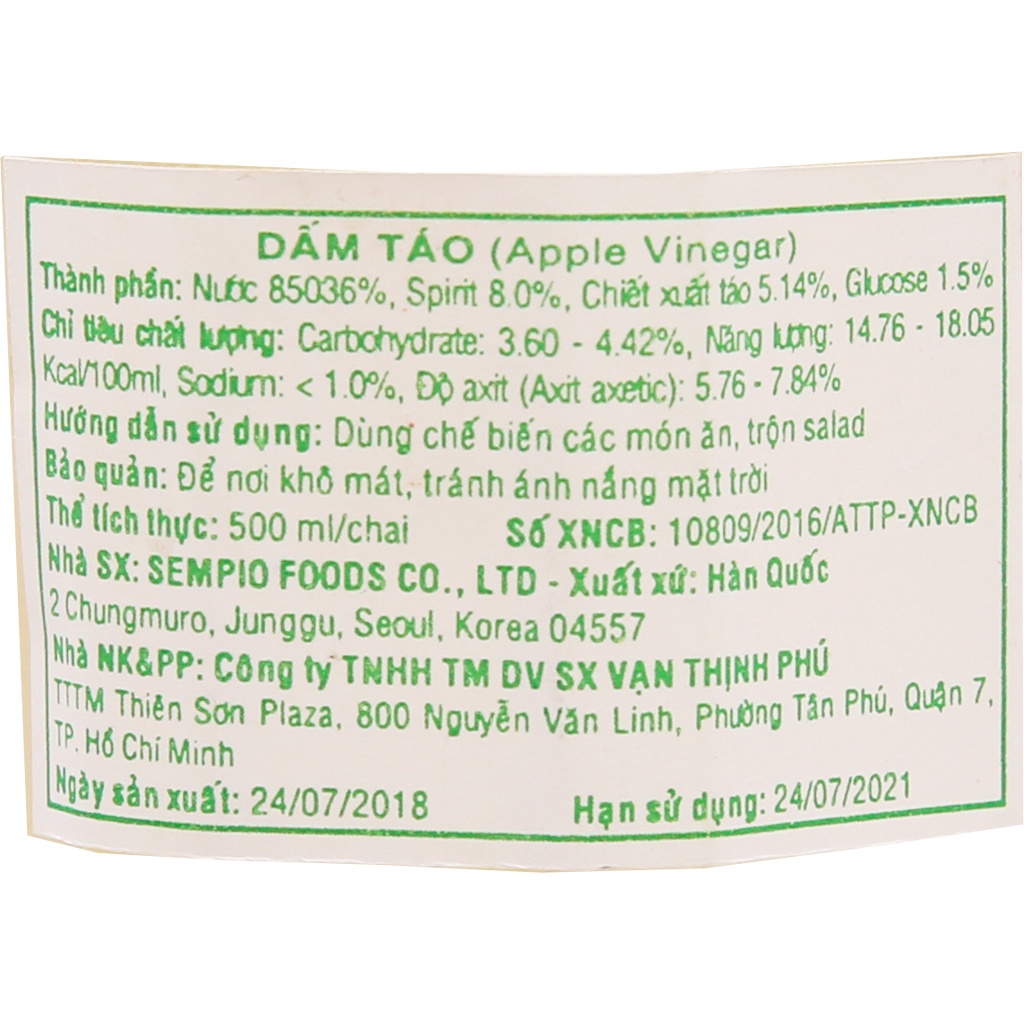 Giấm táo Sempio Hàn Quốc chai 500ml