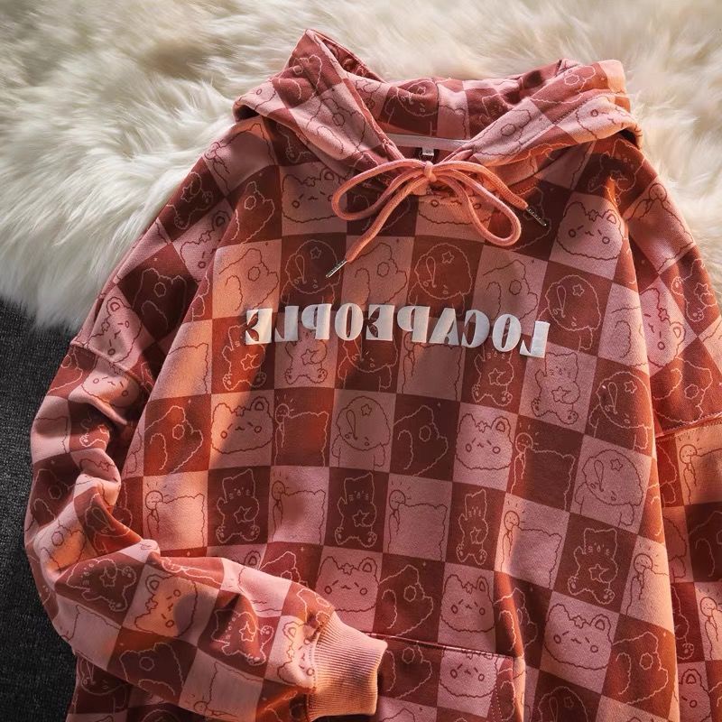 Áo hoodie mỏng in họa tiết caro dễ thương theo phong cách hip hop dành cho nữ