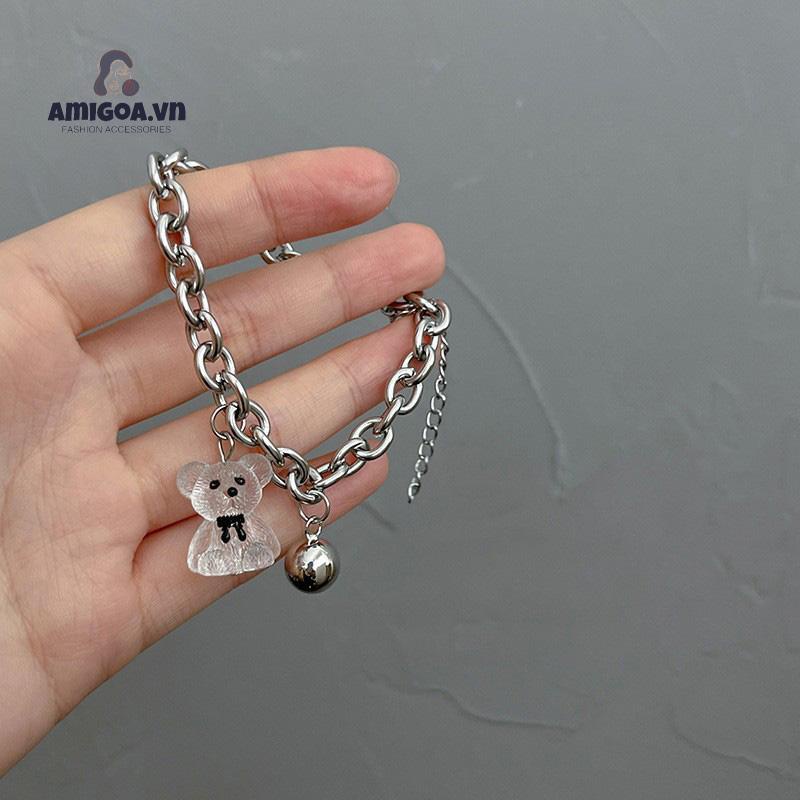 ✨✨Vòng tay trong suốt phối mặt hình gấu thiết kế thời trang cho nữ