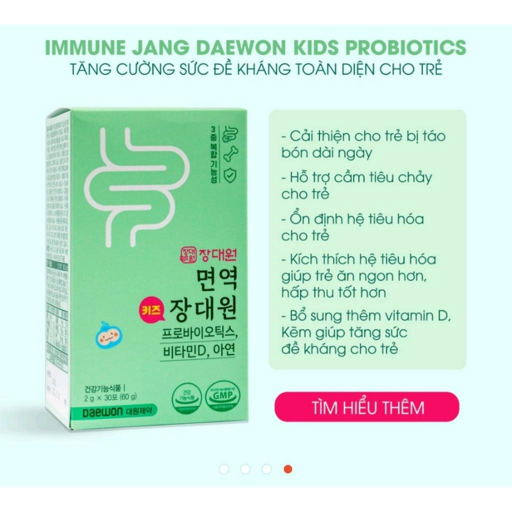 Men vi sinh Jang Daewon Hộp 30 gói chứa kẽm, D3 tăng cường hấp thu, giúp bé ăn ngon