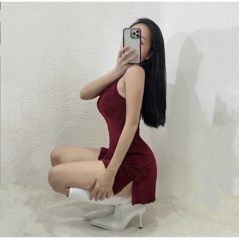 Đầm body đầm yếm nhung nhũ lấp lánh tôn dáng cực sexy  019