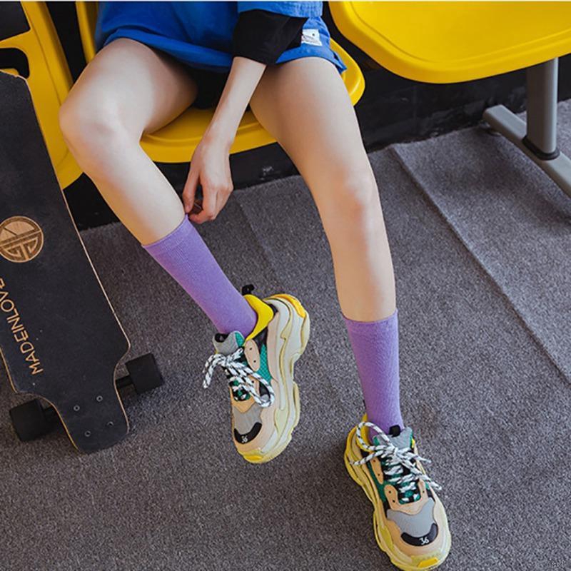 Đôi tất cotton màu trơn phong cách Hàn Quốc cho nữ