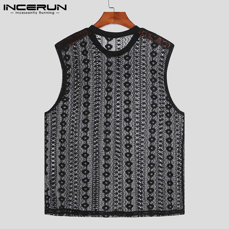 Áo không tay INCERUN phối ren lưới xuyên thấu thời trang mùa hè cho nam