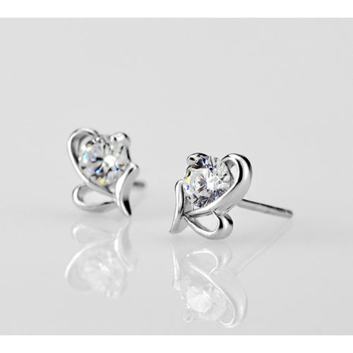 Khuyên Tai Nơ Mạ Bạc Đính Đá Pha Lê Sang Trọng