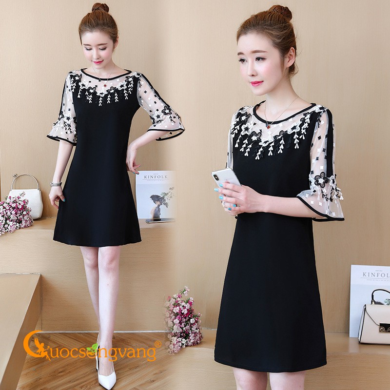 Váy đầm big size đầm xòe giấu bụng màu đen GLV071 Cuocsongvang