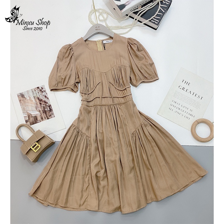 Váy công chúa nữ, đầm vải tơ lụa mát lịm dáng xòe dự tiệc, đi chơi, đi học thanh lịch nhẹ nhàng Minxu Shop VAY06