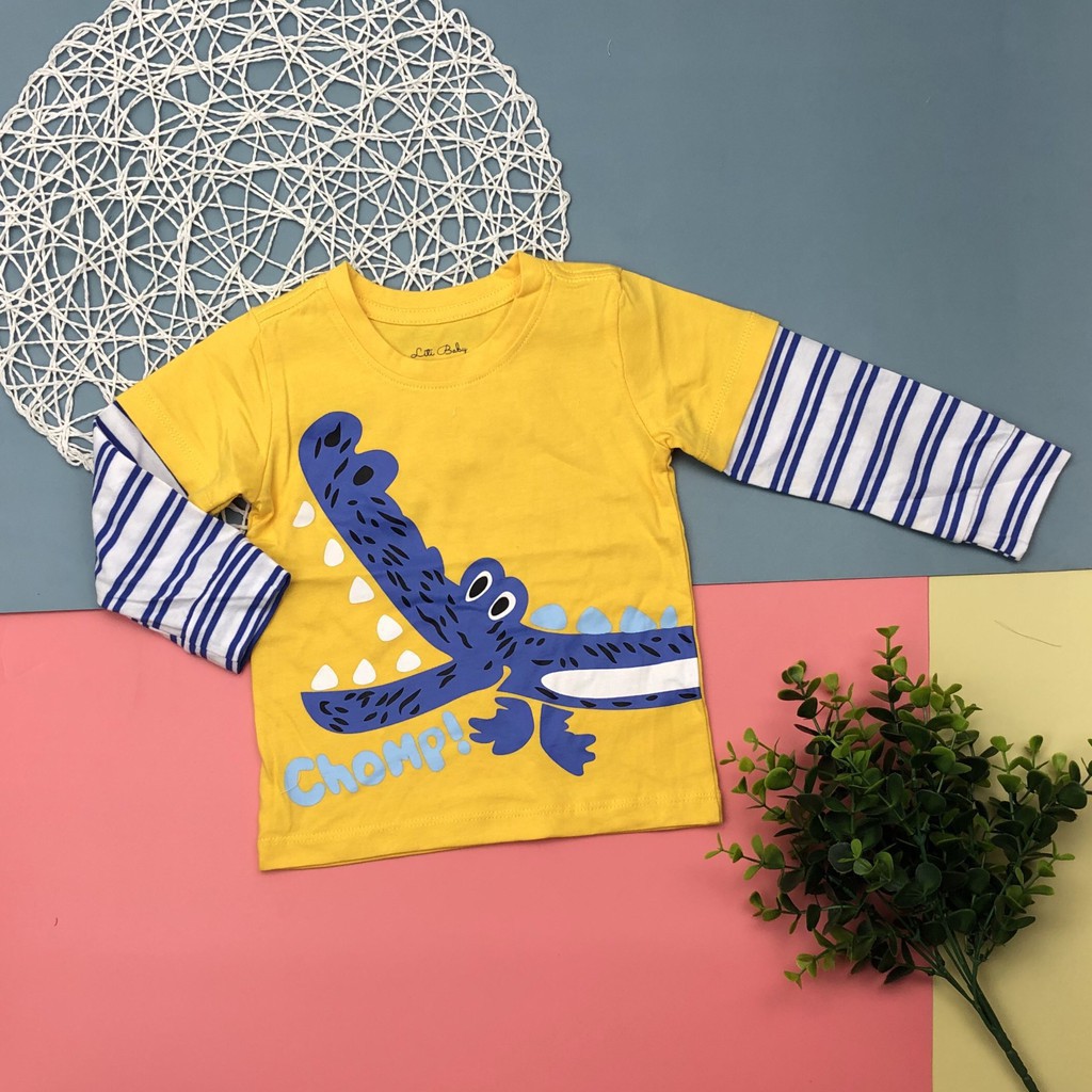 Áo cotton thu đông bé trai dài, phối tay in hình size 1-5T, cho bạn từ 10-18kg, chất cotton dày dặn, đanh tay