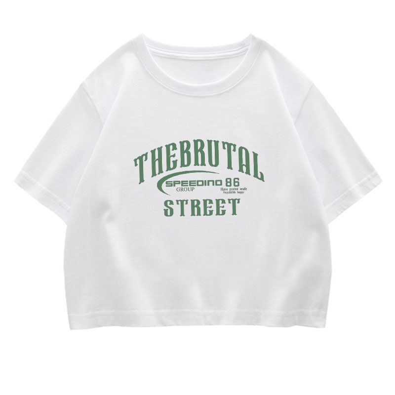 AMOI Áo Thun Cotton Tay Ngắn Lưng Cao Dáng Rộng Phong Cách Hàn Quốc Dành Cho Nữ