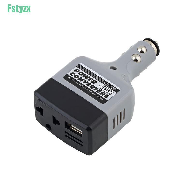 fstyzx Car Mobile Converter Inverter Adapter DC 12V/24V to AC 220V Charger Power+USB
