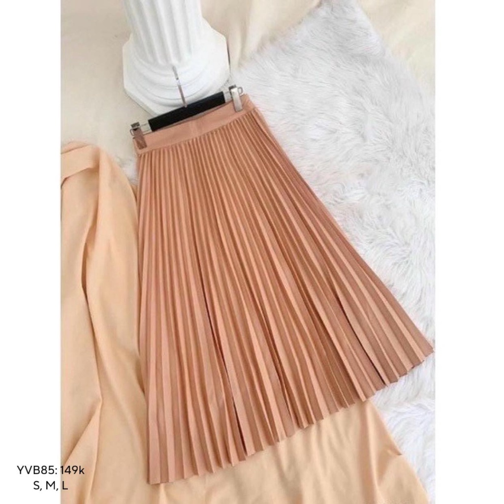 Chân váy dài xếp ly kiểu váy midi cạp cao phong cách công sở  CHIBEST YVB85