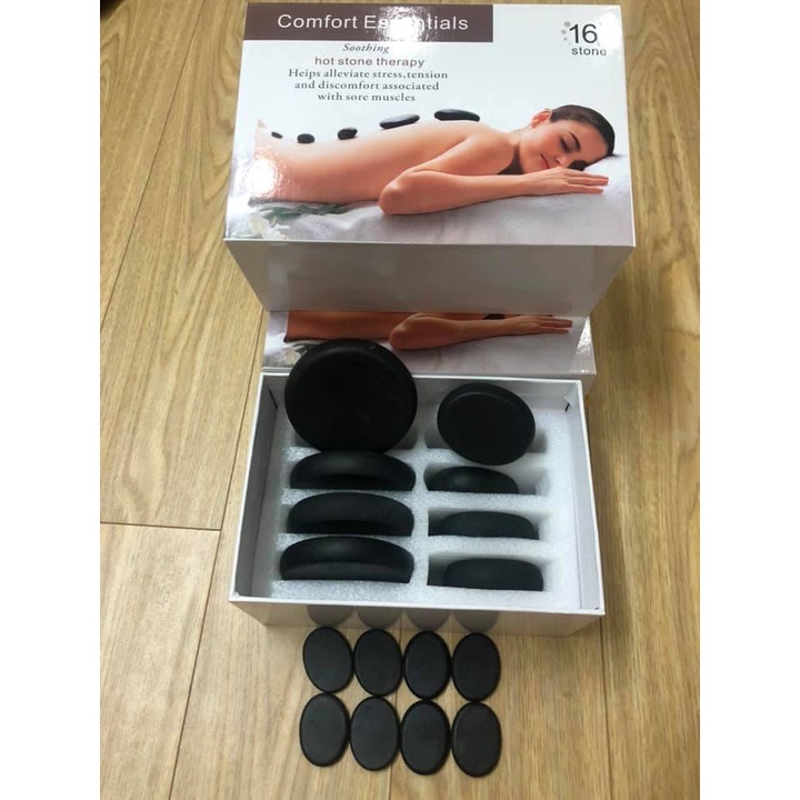 Bộ đá nóng 16 viên massage spa thư giãn đả thông kinh mạch, giảm đau nhức cơ thể - Spamall