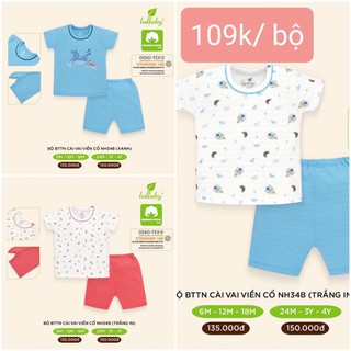 Lullaby Bộ Cộc Tay Cài Vai Viền Cổ Bé Trai NH34B