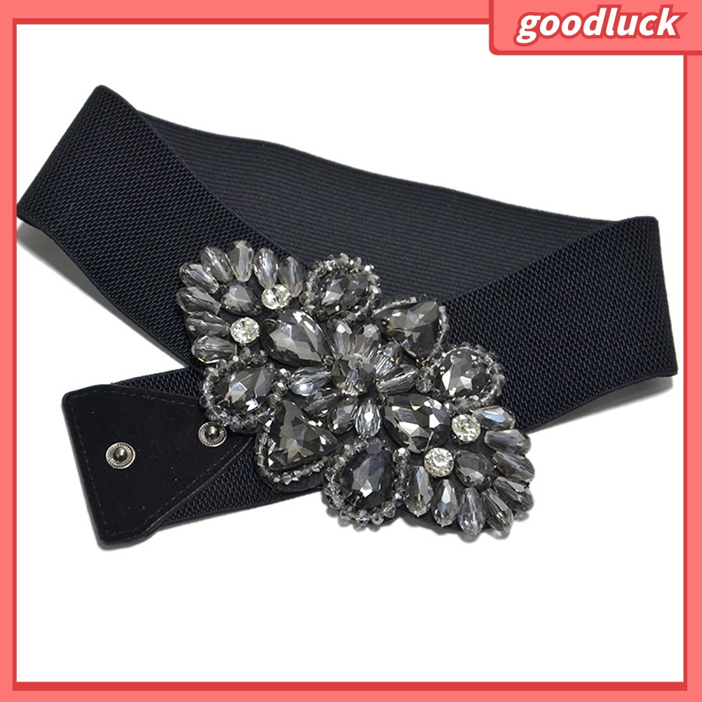 Thắt lưng co giãn bản to hoạ tiết hoa đính đá nhiều màu sắc