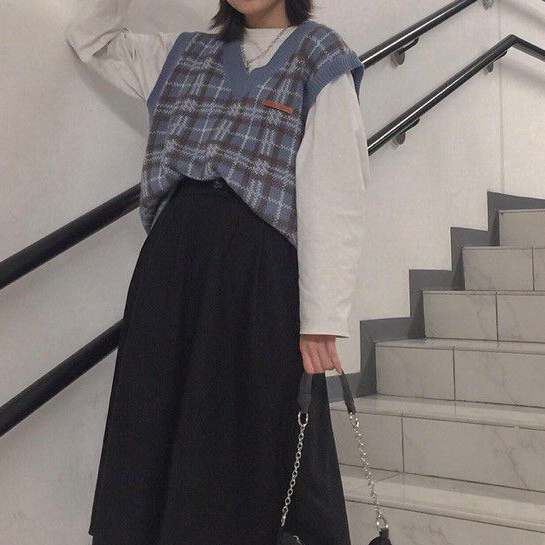 SẴN/ẢNH THẬT SALE| ÁO GILE LEN KẺ XANH FREESIZE ULZZANG VINTAGE