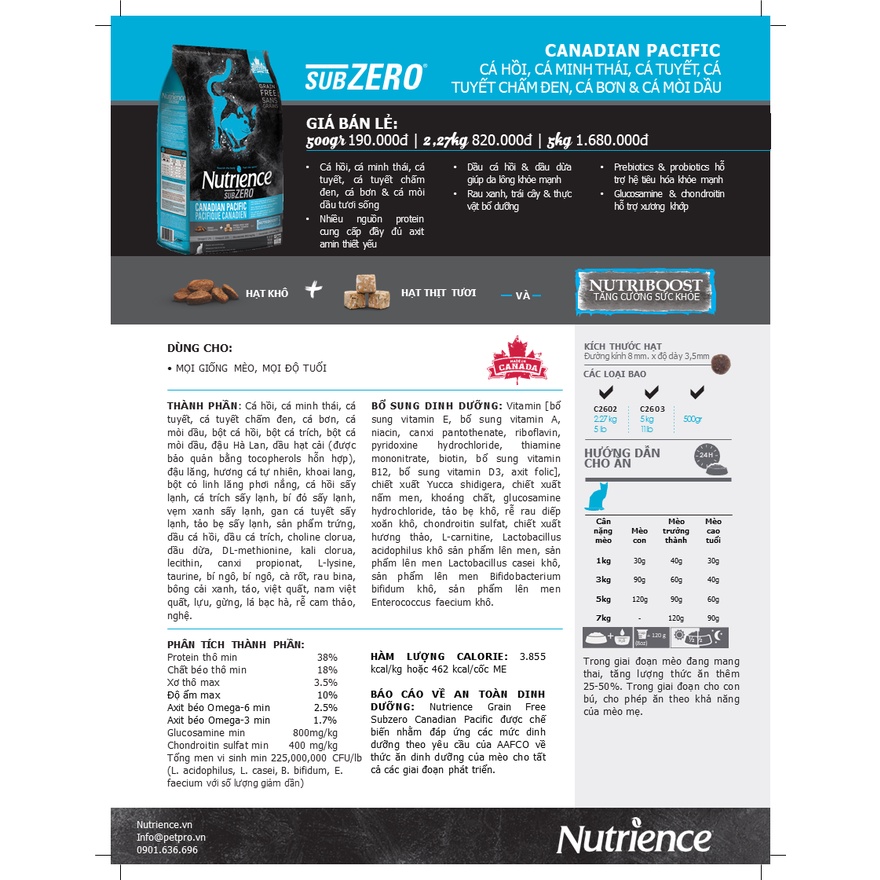 Hạt Nutrience SubZero Cat cho mèo mọi lứa tuổi túi 500g
